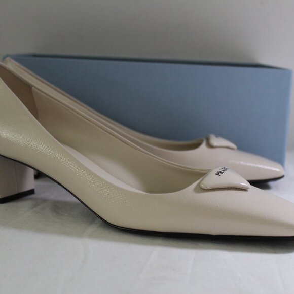 NWOB PRADA Modellerie Square Toe Pumps Kitten Heel Saffiano Leather Pump 41 - Picture 2 of 7